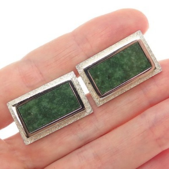 925 Sterling Silver Gold Plated Vintage T2 Real Jade...